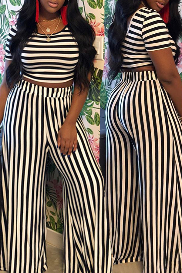 Lovely Casual Striped Printed White Two-piece Pants Set