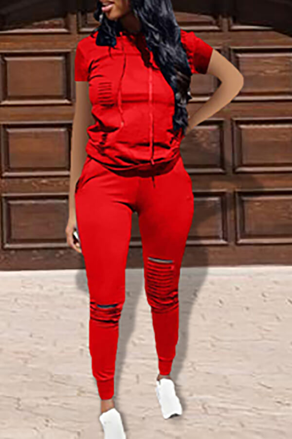 red two piece pants set