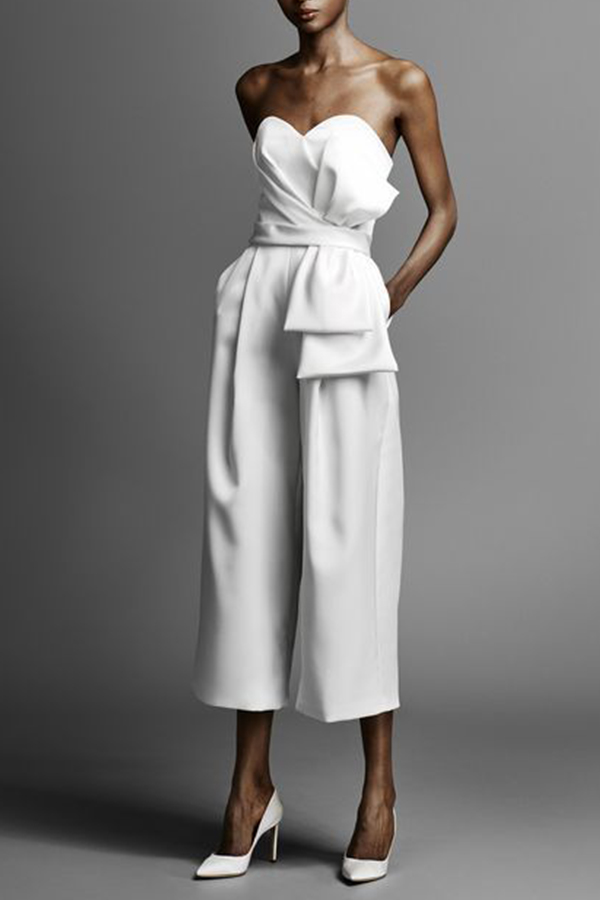 

Lovely Stylish Off The Shoulder Zipper Design White One-piece Jumpsuit