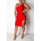 Lovely Sexy One Shoulder Hollow-out Red Knee Lengt