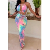 Lovely Sexy Halter Neck Printed Hollow-out Pink An