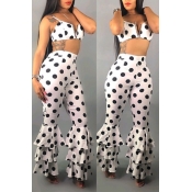 Lovely Stylish Dot Printed White Two-piece Pants S