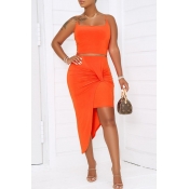 Lovely Casual Asymmetrical Orange Two-piece Skirt 