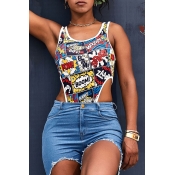 Lovely Casual Letter Printed Multicolor Bodysuit