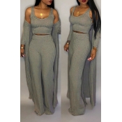 Lovely Casual U Neck Grey Two-piece Pants Set (Wit