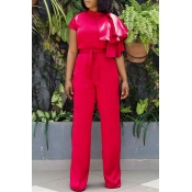 Lovely Stylish Ruffle Design Red One-piece Jumpsui
