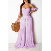 Lovely Sweet Off The Shoulder Purple One-piece Jum