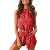 Lovely Casual Dot Printed Red One-piece Romper