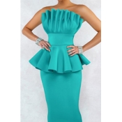 Lovely Sweet Off The Shoulder Ruffle Design Green 