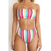 Lovely Off The Shoulder Striped Multicolor Two-pie