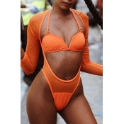 Lovely Halter Neck Hollow-out Croci Two-piece Swim