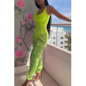 Lovely Casual U Neck See-through Green Two-piece P