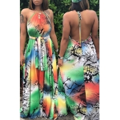 Lovely Sexy Halter Neck Printed Backless Multicolo