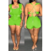 Lovely Sexy Ruffle Design Backless Green Denim One