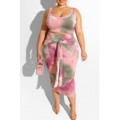 LW Plus Size Casual Tie-dye Pink Two-piece Skirt S