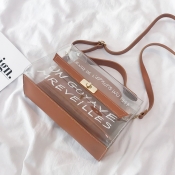 Lovely Stylish See-through Letter Printed Brown PU