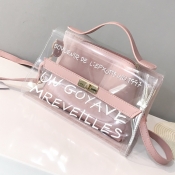 Lovely Stylish See-through Letter Printed Pink PU 