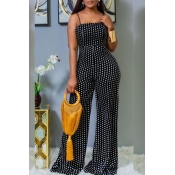 Lovely Sexy Dot Printed Black One-piece Jumpsuit
