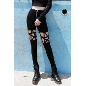 Lovely Trendy Hollow-out Black Pants