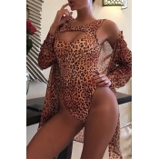 Lovely Leopard Printed Hollow-out One-piece Swimwe