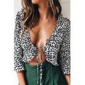 Lovely Bohemian V Neck Floral Printed Black Blouse