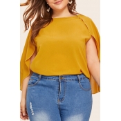 Lovely Stylish O Neck Yellow Plus Size Blouse