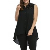 Lovely Stylish Asymmetrical Black Plus Size Blouse