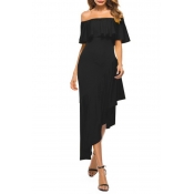 Lovely Casual Off The Shoulder Asymmetrical Black 