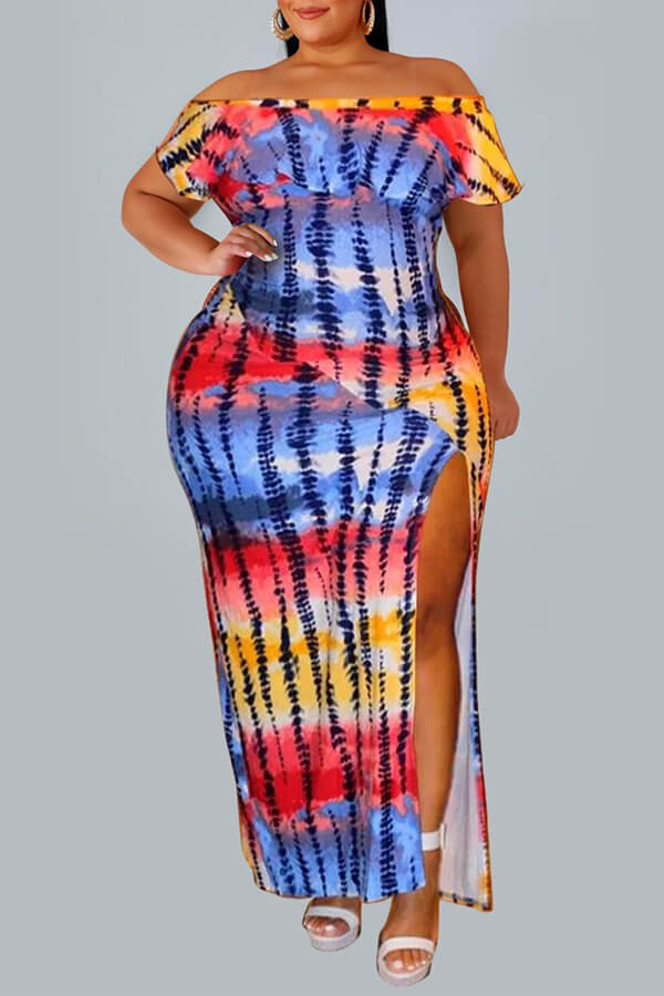 

Lovely Trendy Print Multicolor Ankle Length Plus Size Dress, Multi