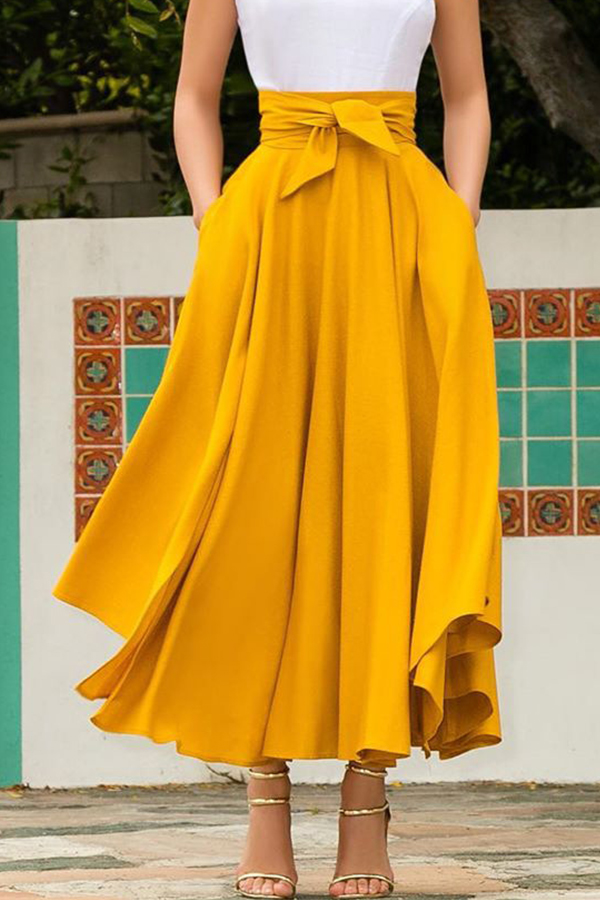 Lovely Sweet High Waist Yellow Ankle Length A Line Skirt