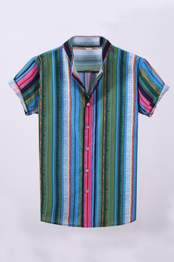 

Lovely Casual Striped Army Green Shirt