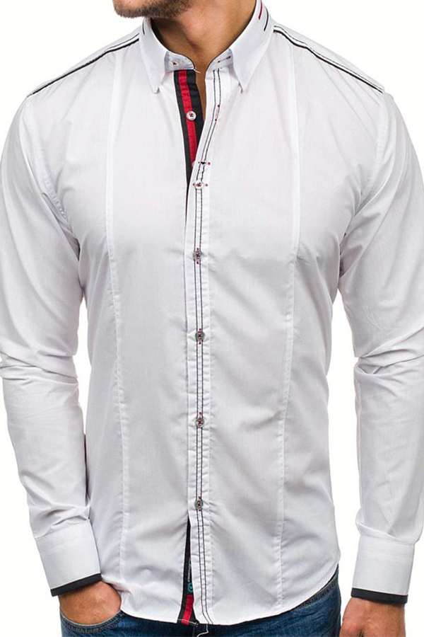 

Lovely Casual Turndown Collar Striped White Shirt