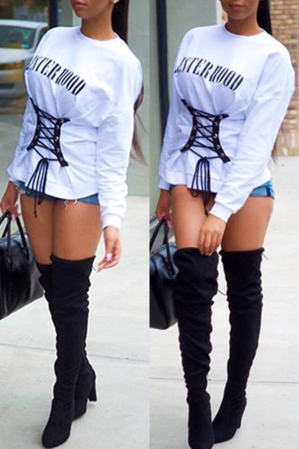 Lovely Casual Bandage Design White Sweater
