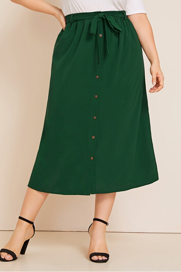 Lovely Casual Side Slit Green Plus Size Skirt_Plus Size Skirts_Plus ...