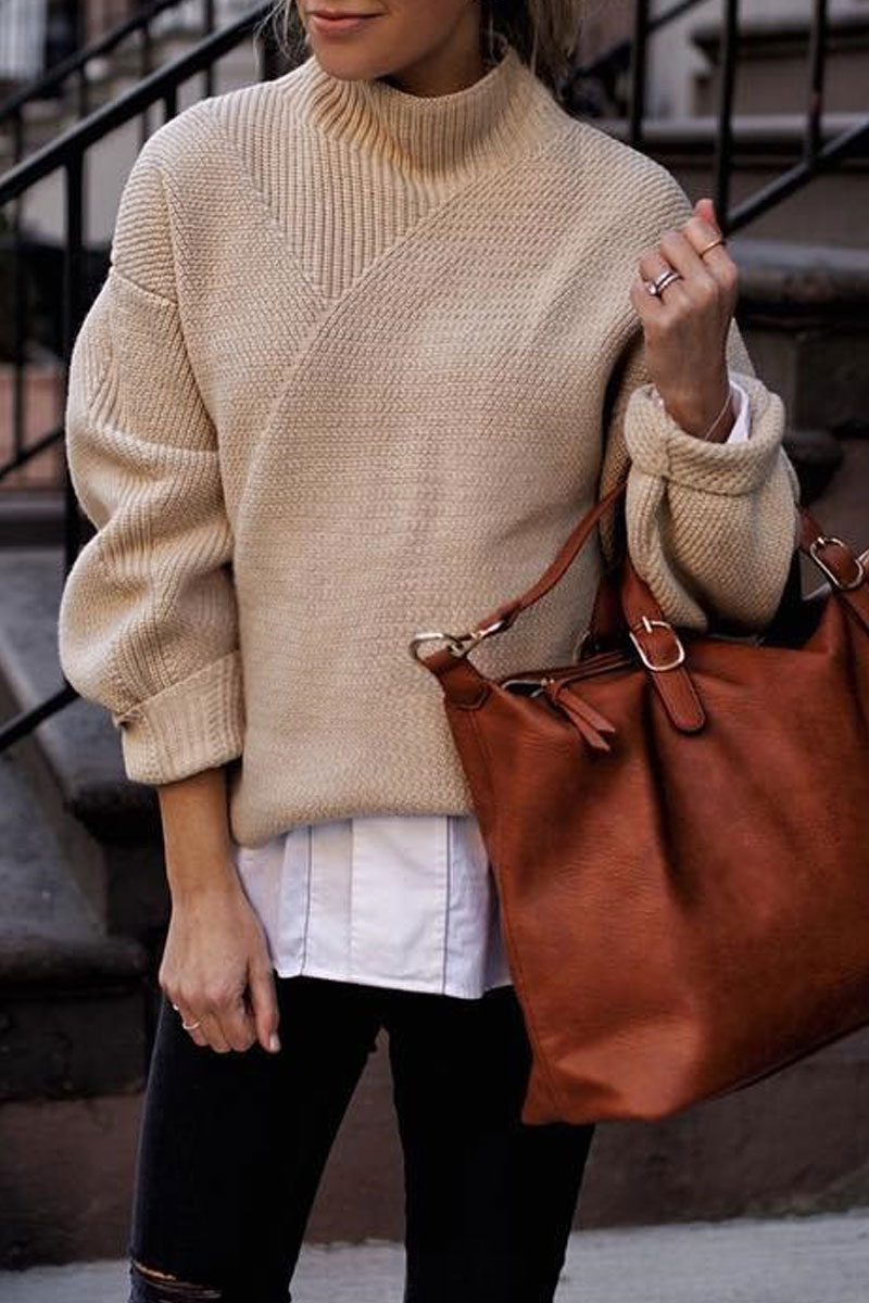 Lovely Patchwork Light Camel Sweater