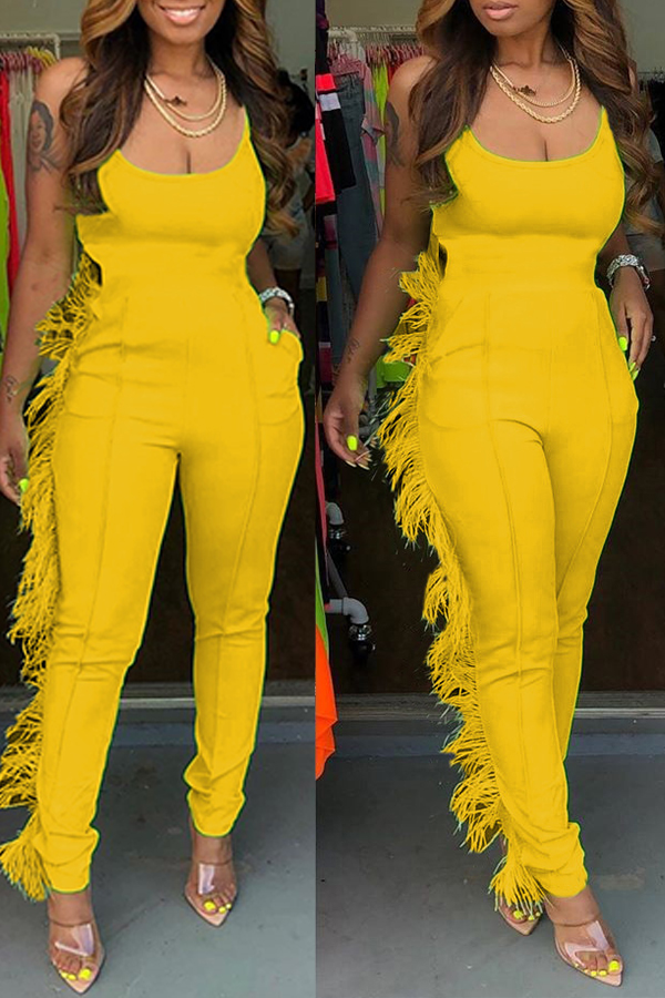 

Lovely Trendy Tassel Design Jumpsuit, Yellow