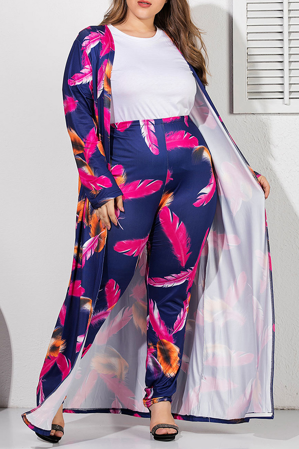 Lovely Casual Printed Purple TwoPiece Pants Set_Plus Size Two Pieces