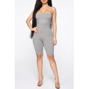 Lovely Casual Spaghetti Straps Grey One-piece Romp