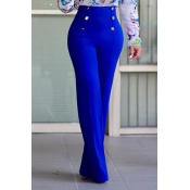 LW Stylish High Waist Double-breasted Design Blue 