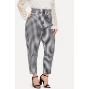 Lovely Casual Plaid Printed Black-white Plus Size 