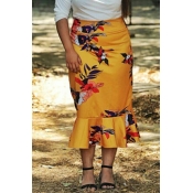 Lovely Stylish Printed Yellow Plus Size Skirt