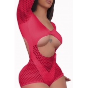 Lovely Hollow-out Rose Red One-piece Swimwear