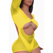 Lovely Hollow-out Yellow One-piece Swimwear