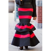 Lovely Stylish Striped Ruffle Design Black Ankle L