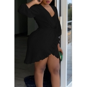 Lovely Sexy V Neck Asymmetrical Black Mini Dress