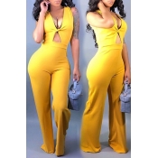 Lovely Sexy Backless Yellow One-piece Jumpsuit