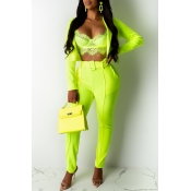 Lovely Casual Turndown Collar Green Two-piece Pant
