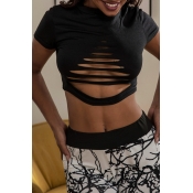 Lovely Sexy Hollow-out Black Blouse