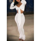 Lovely Sexy Flared Legs White Two-piece Pants Set