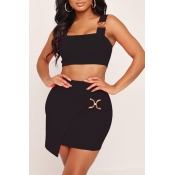Lovely Casual Off The Shoulder Black Two-piece Ski